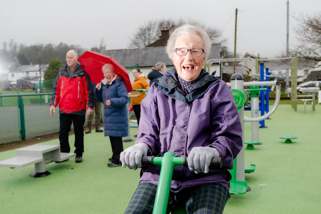A woman enjoys the outdoor gym equipment at Gosforth