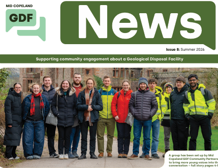 Front cover of a newsletter with a photograph of a large group of young people on